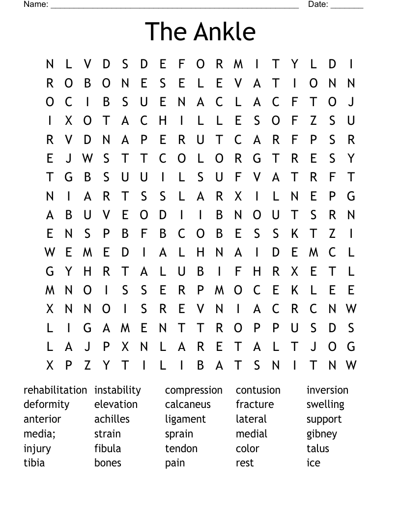 The Ankle Word Search
