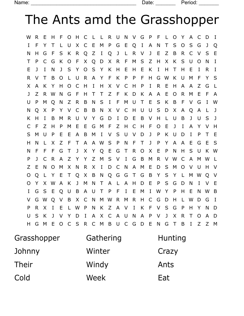 The Ants amd the Grasshopper Word Search