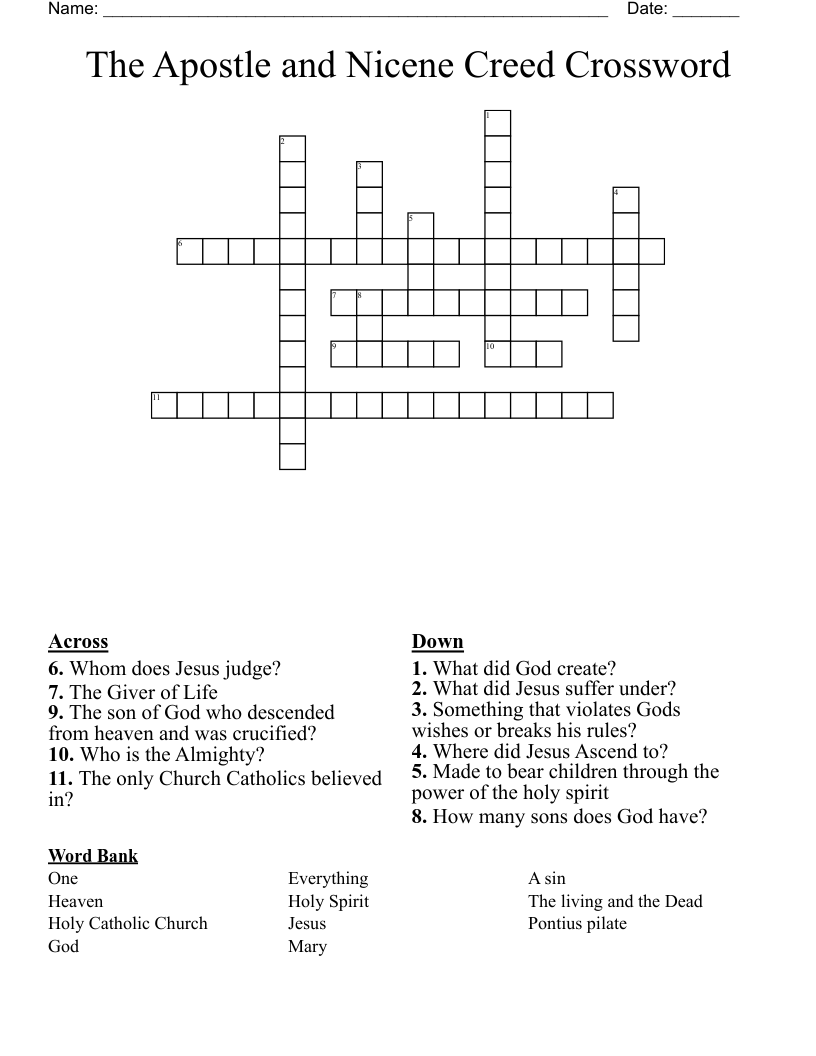 The Apostle and Nicene Creed Crossword