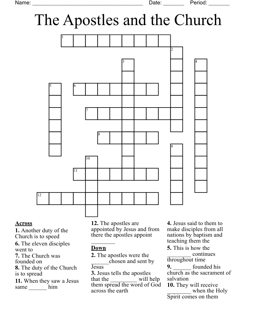 The Apostles and the Church  Crossword