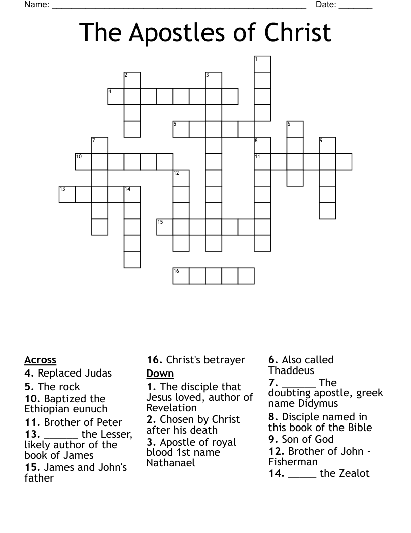 The Apostles of Christ Crossword