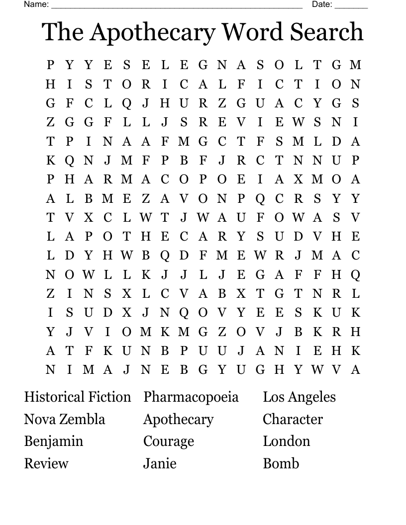 The Apothecary Word Search