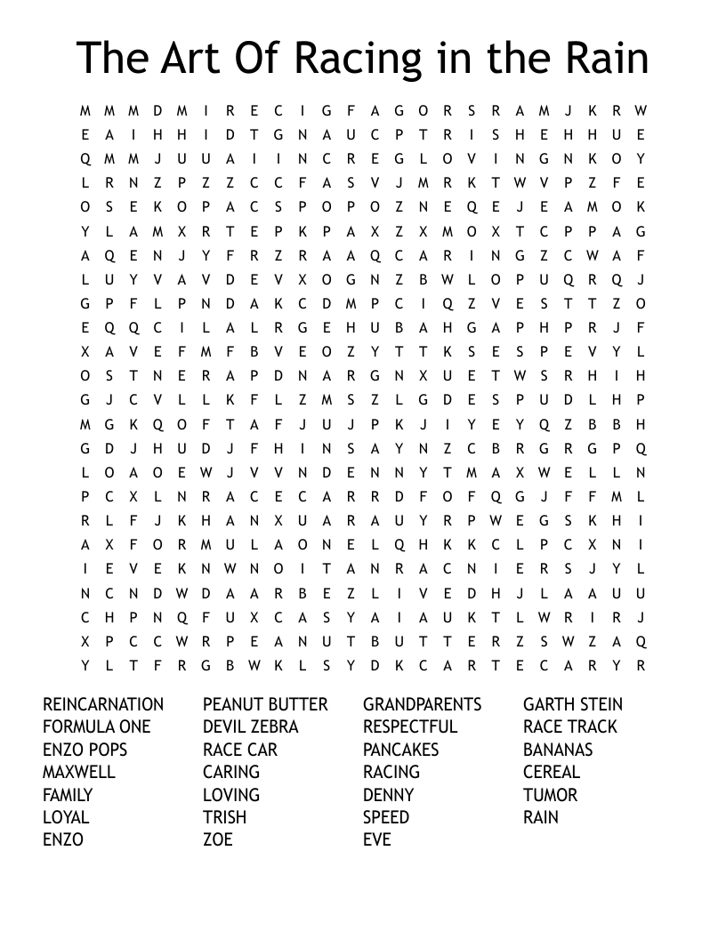 The Art Of Racing in the Rain Word Search