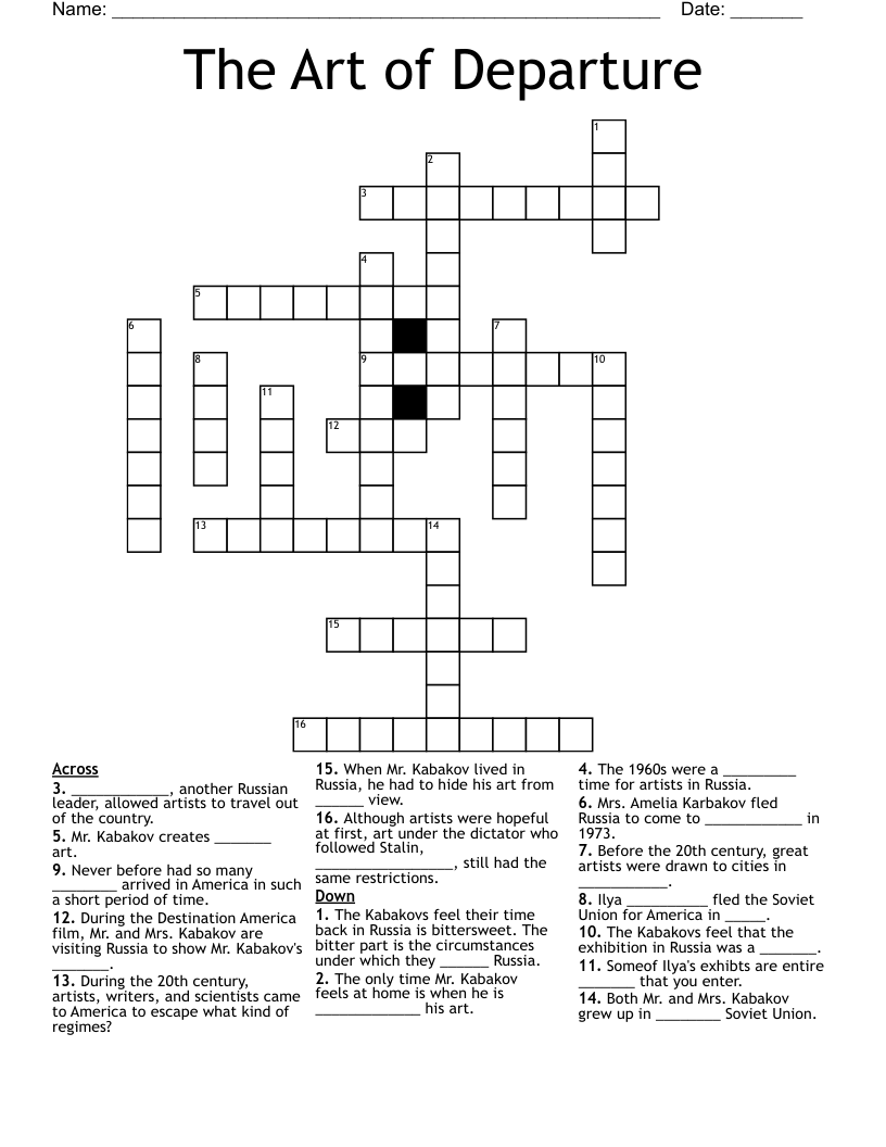 The Art of Departure Crossword
