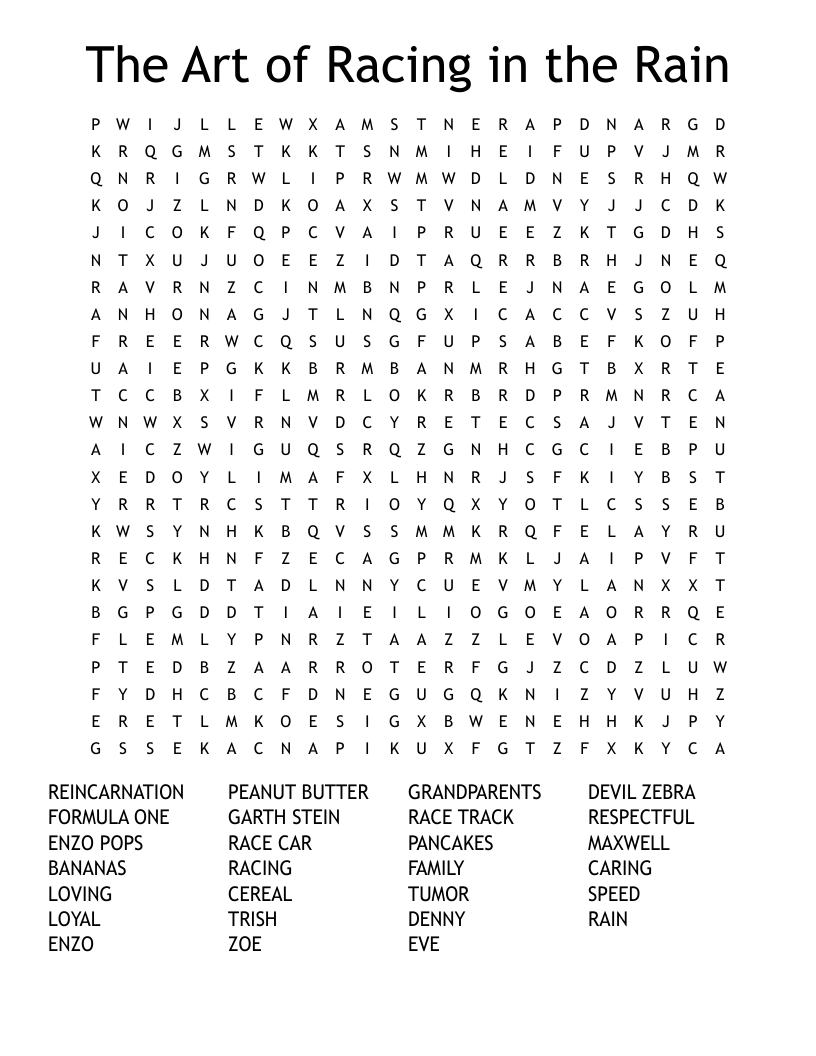 The Art of Racing in the Rain Word Search