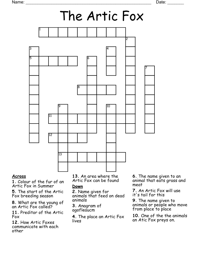The Artic Fox Crossword