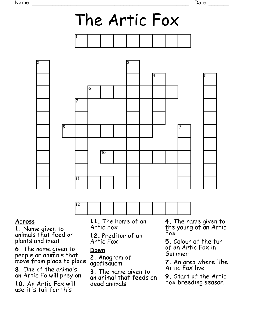 The Artic Fox Crossword