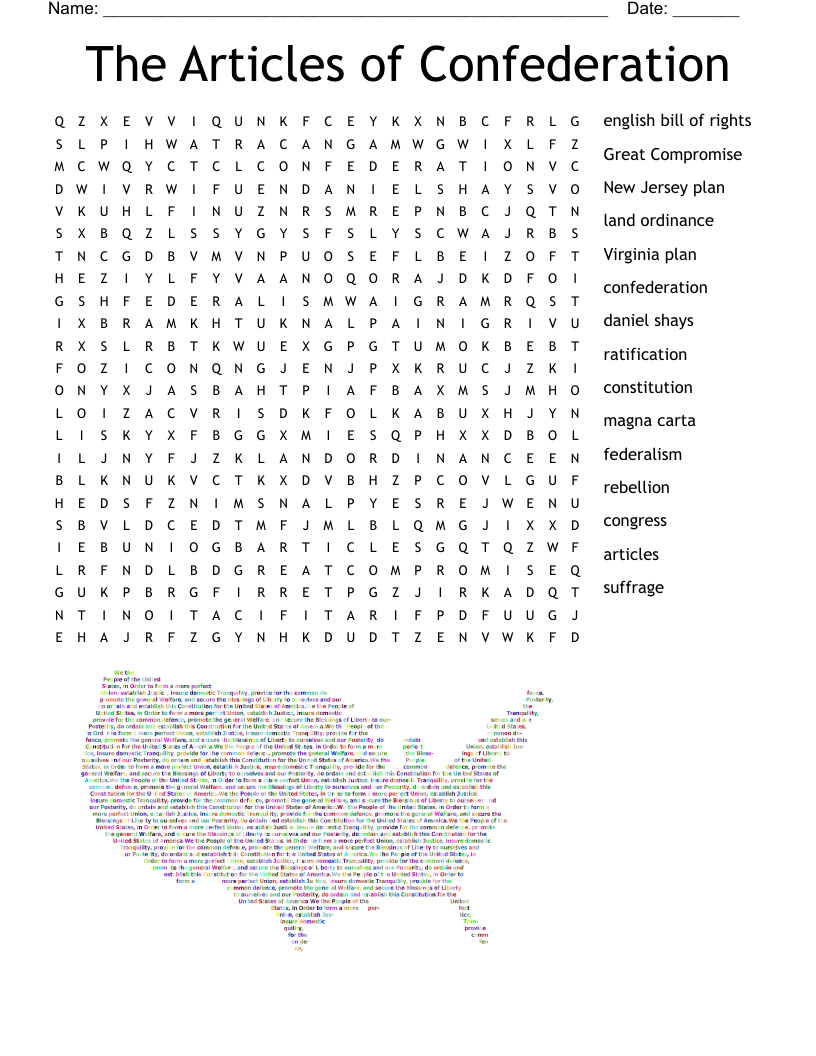 The Articles of Confederation Word Search