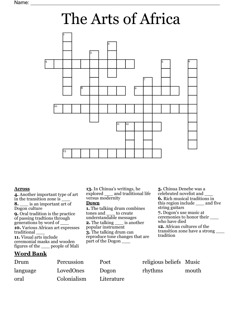 The Arts of Africa Crossword