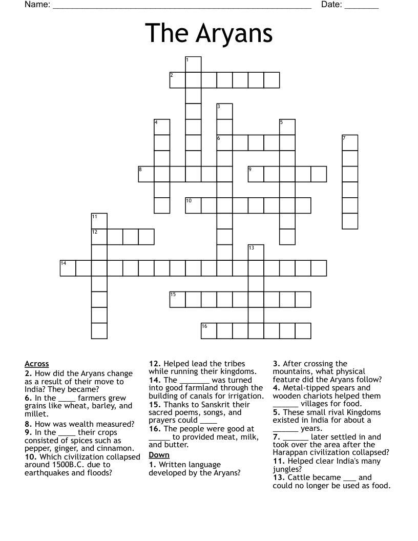 The Aryans Crossword