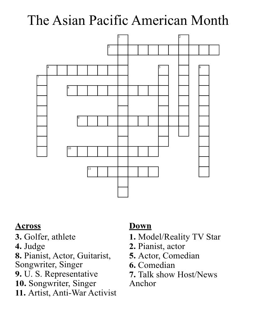 The Asian Pacific American Month Crossword