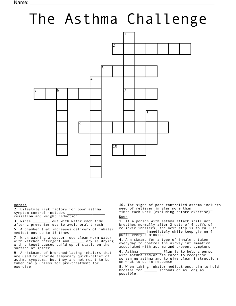 The Asthma Challenge  Crossword