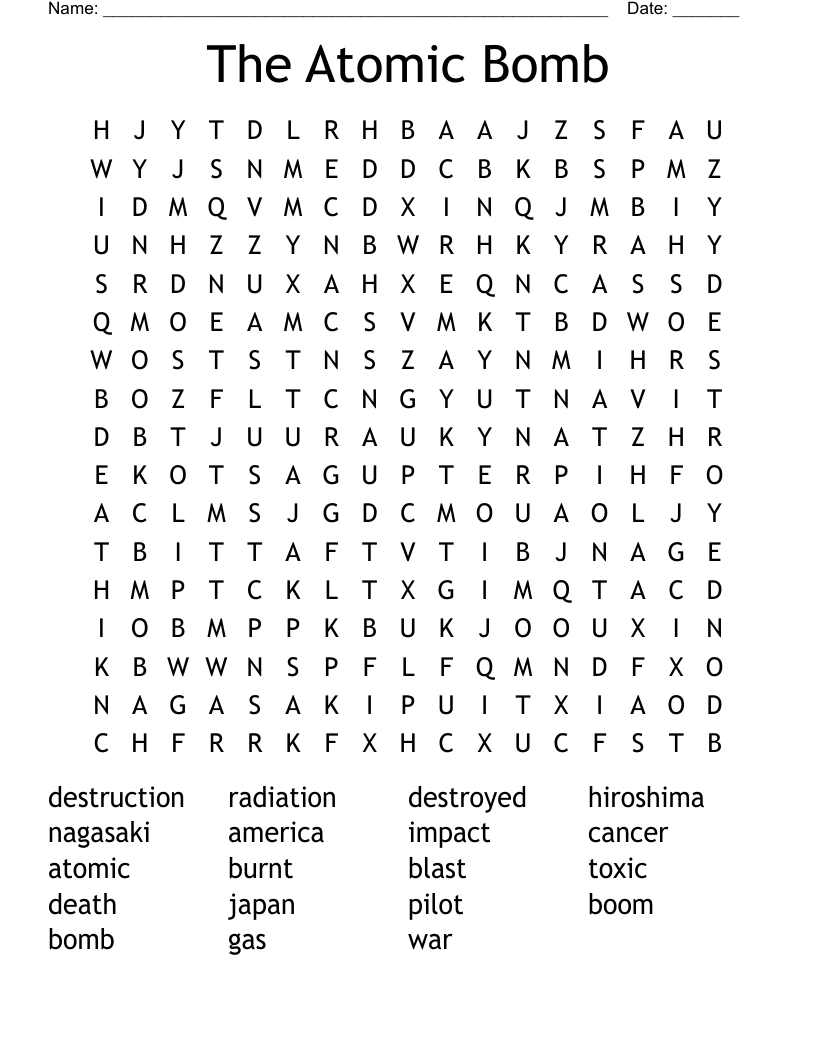 The Atomic Bomb Word Search