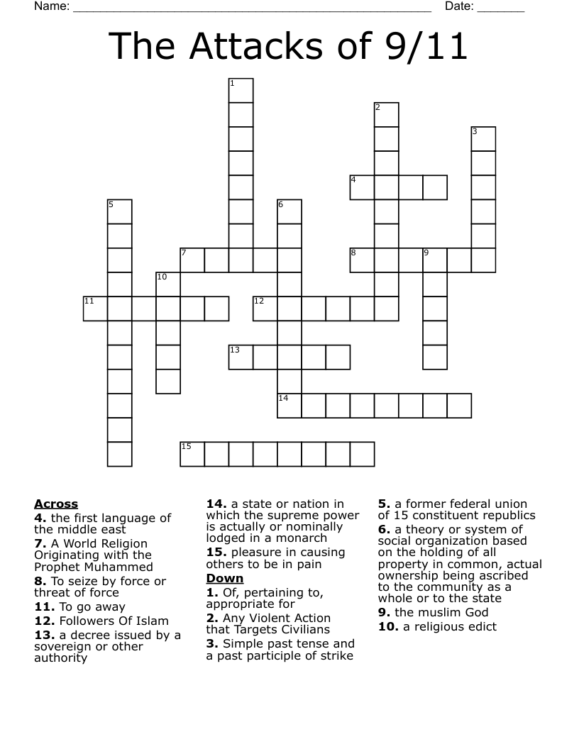 The Attacks of 9/11 Crossword