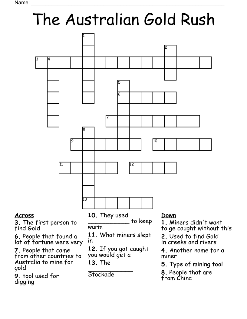 The Australian Gold Rush Crossword