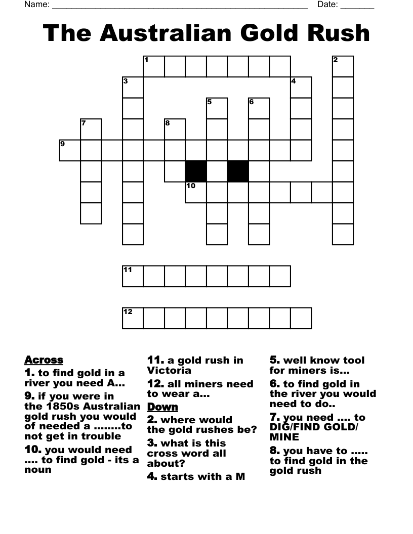 The Australian Gold Rush Crossword
