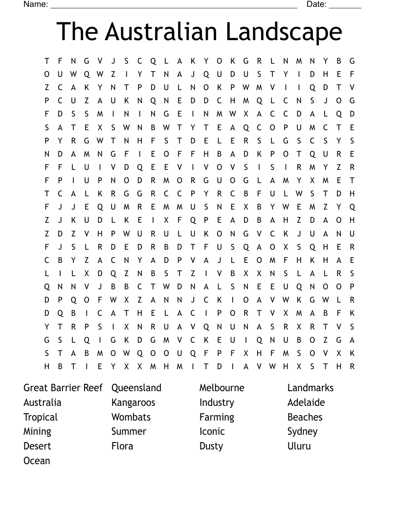 The Australian Landscape Word Search