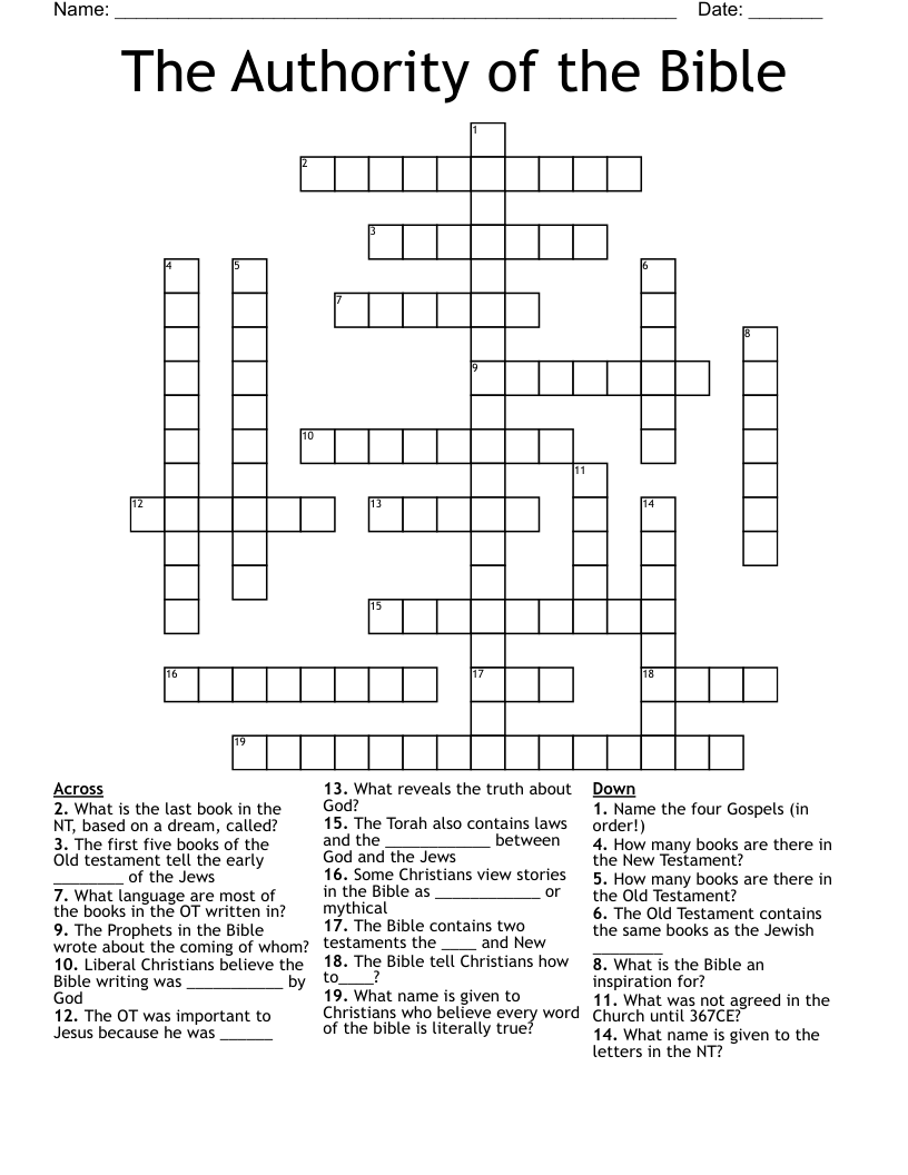 The Authority of the Bible Crossword