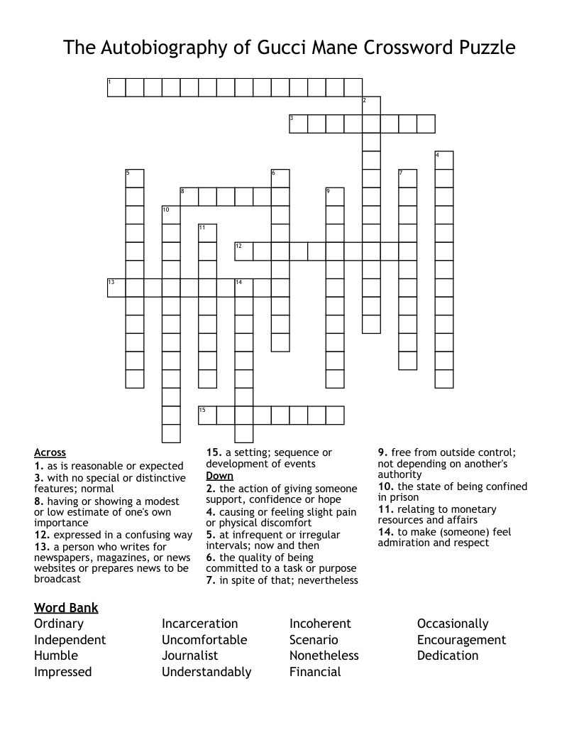 The Autobiography of Gucci Mane Crossword Puzzle 