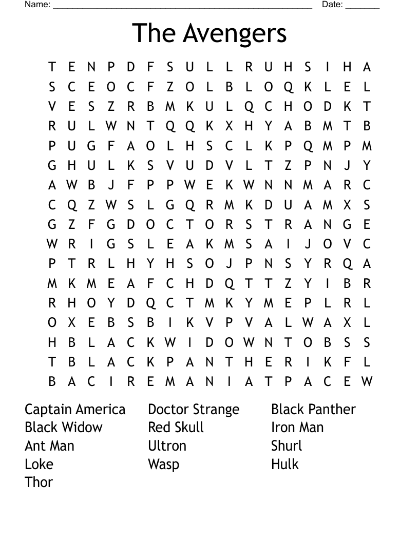 The Avengers Word Search