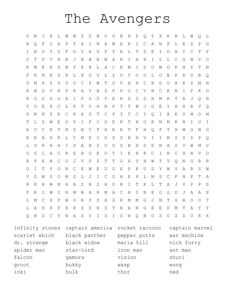 The Avengers Word Search
