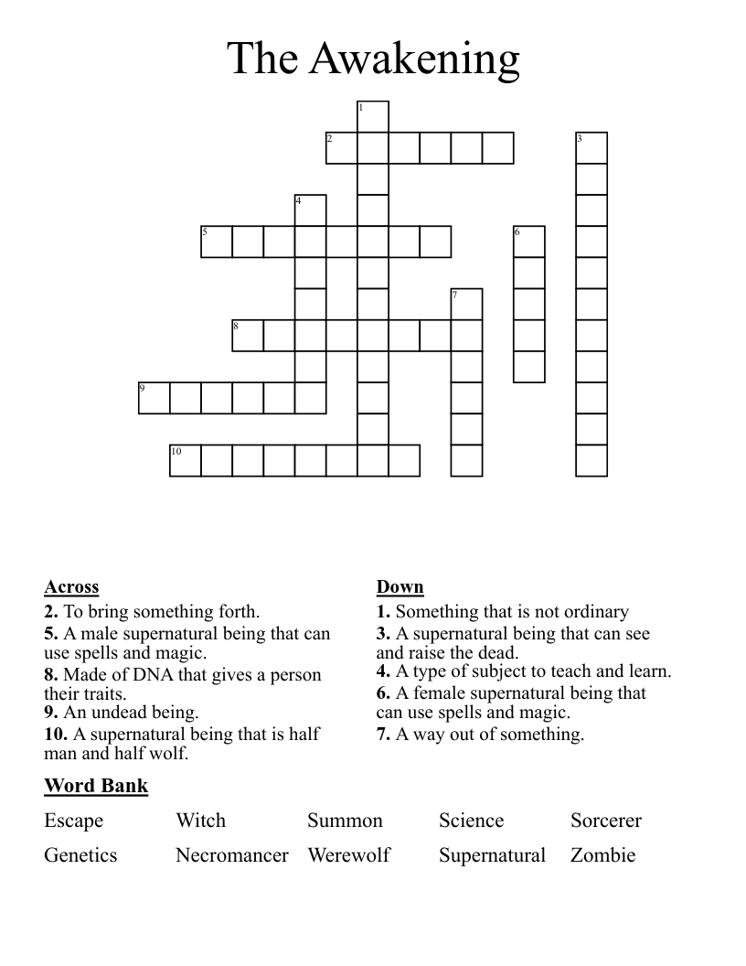The Awakening Crossword