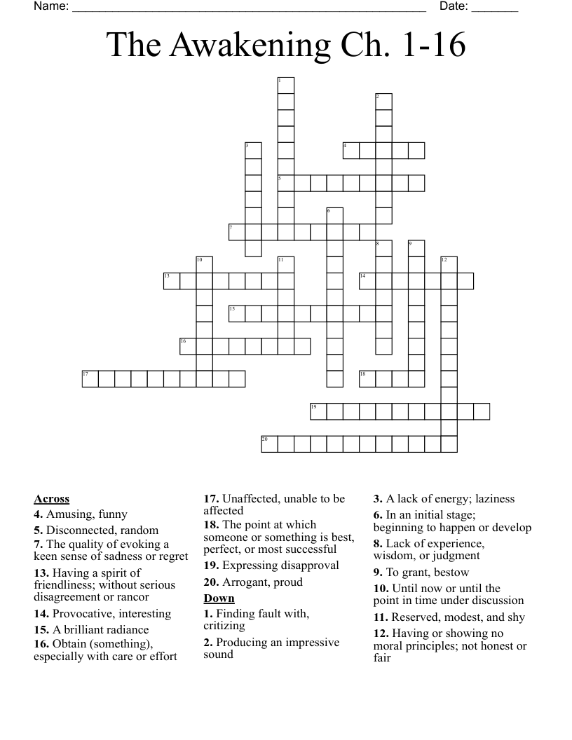The Awakening Ch. 1-16 Crossword