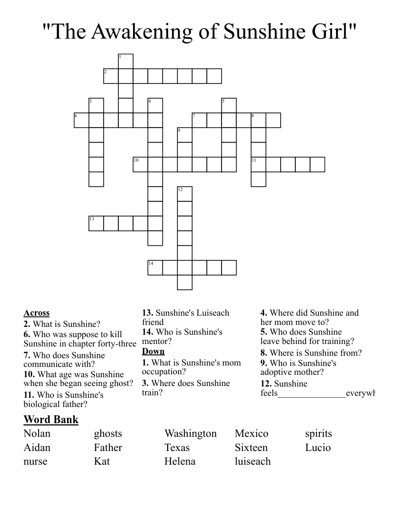 "The Awakening of Sunshine Girl" Crossword