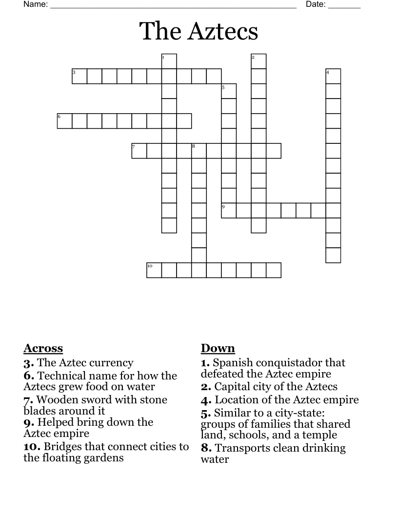 The Aztecs Crossword