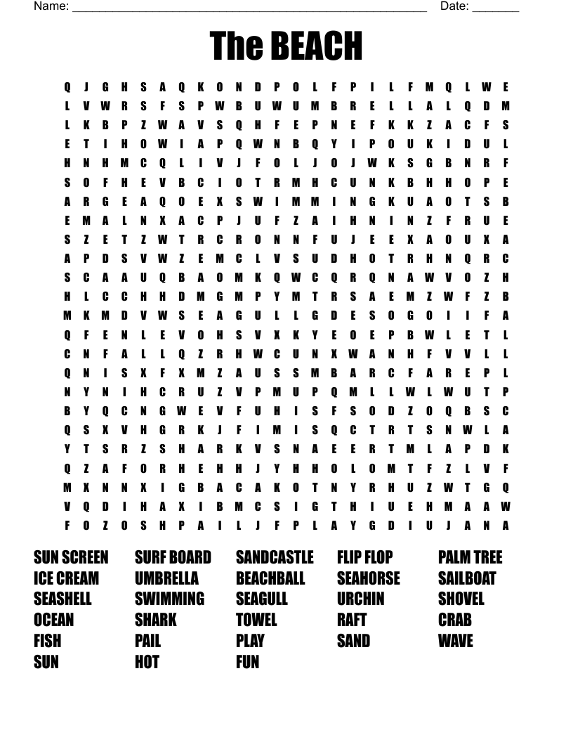 The BEACH Word Search