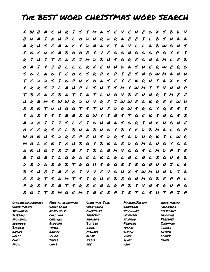 The BEST WORD CHRISTMAS WORD SEARCH