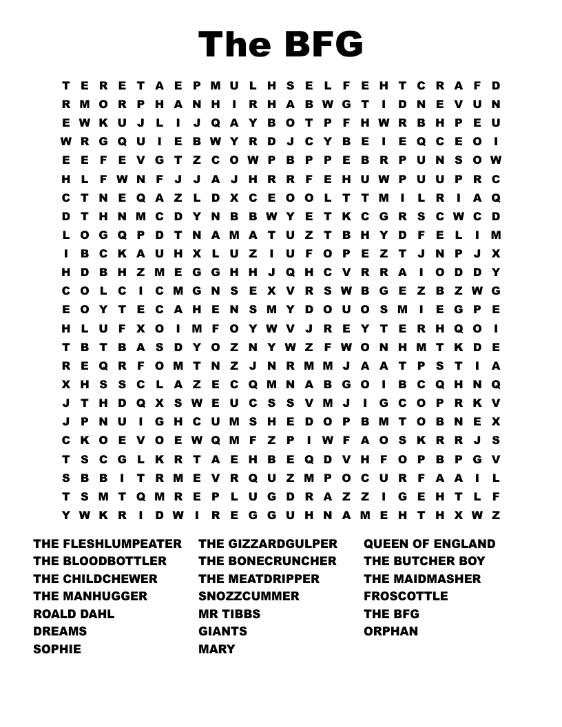 The BFG Word Search