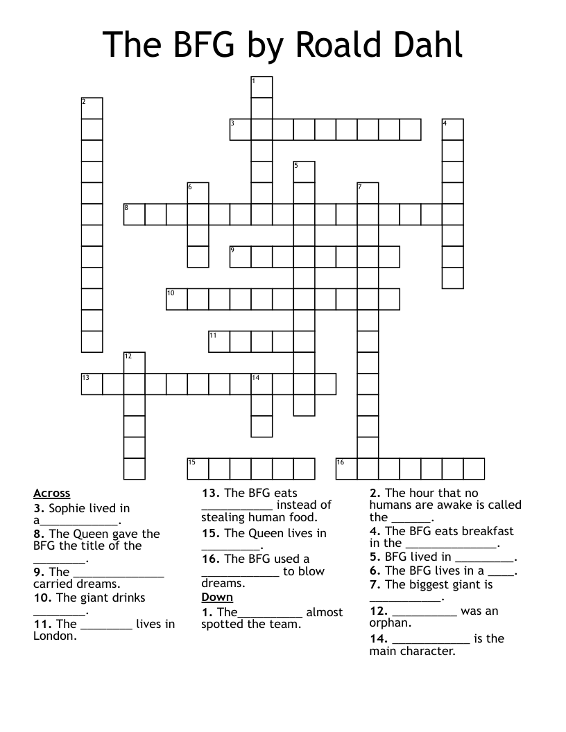 The BFG by Roald Dahl Crossword