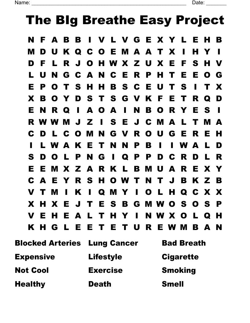 The BIg Breathe Easy Project Word Search