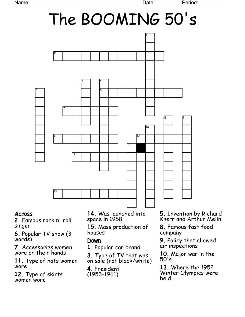 The BOOMING 50's Crossword