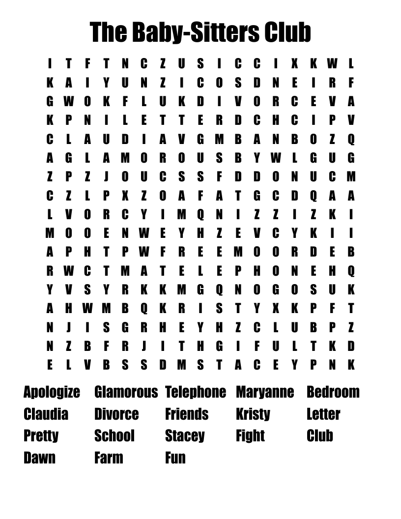 The Baby-Sitters Club  Word Search