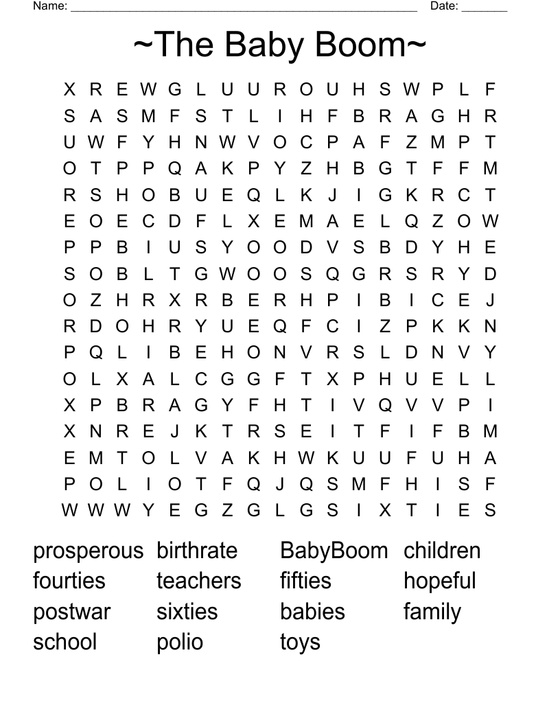 ~The Baby Boom~ Word Search