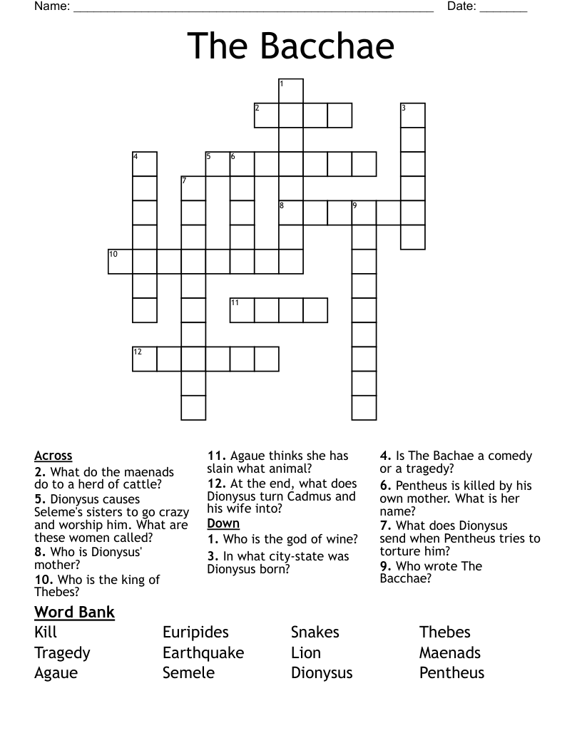 The Bacchae Crossword