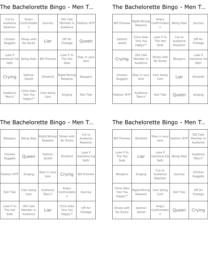 The Bachelorette Bingo - Men Tell All