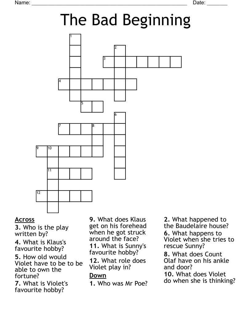 The Bad Beginning Crossword