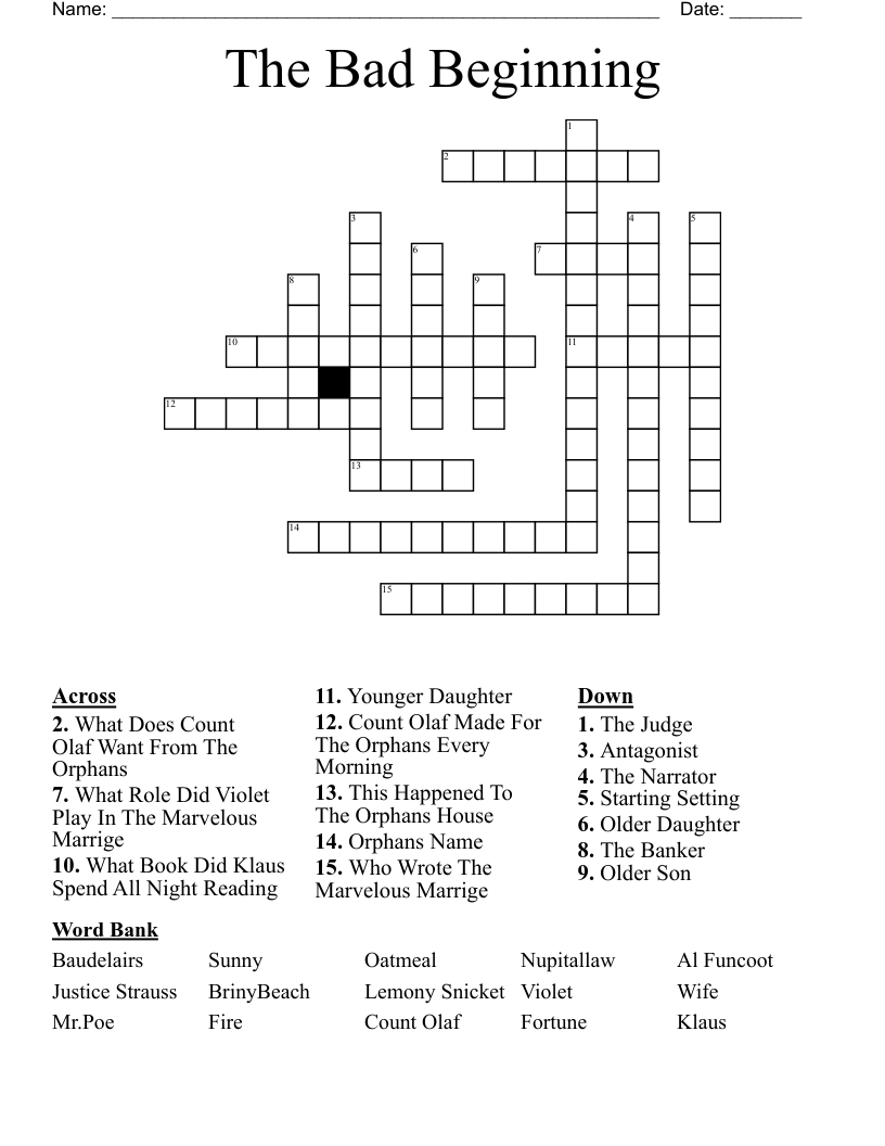 The Bad Beginning Crossword