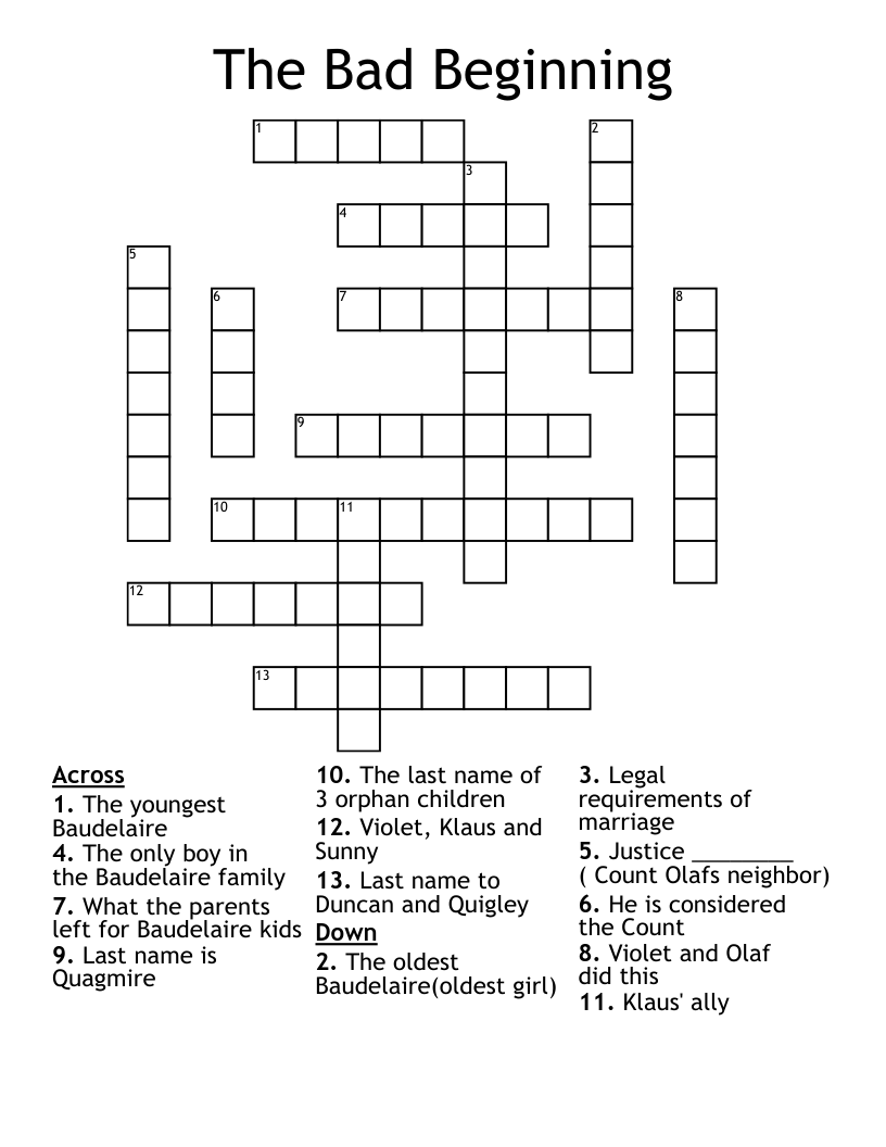The Bad Beginning Crossword