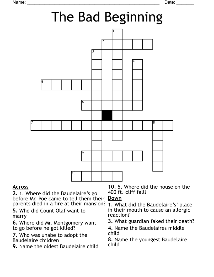 The Bad Beginning Crossword
