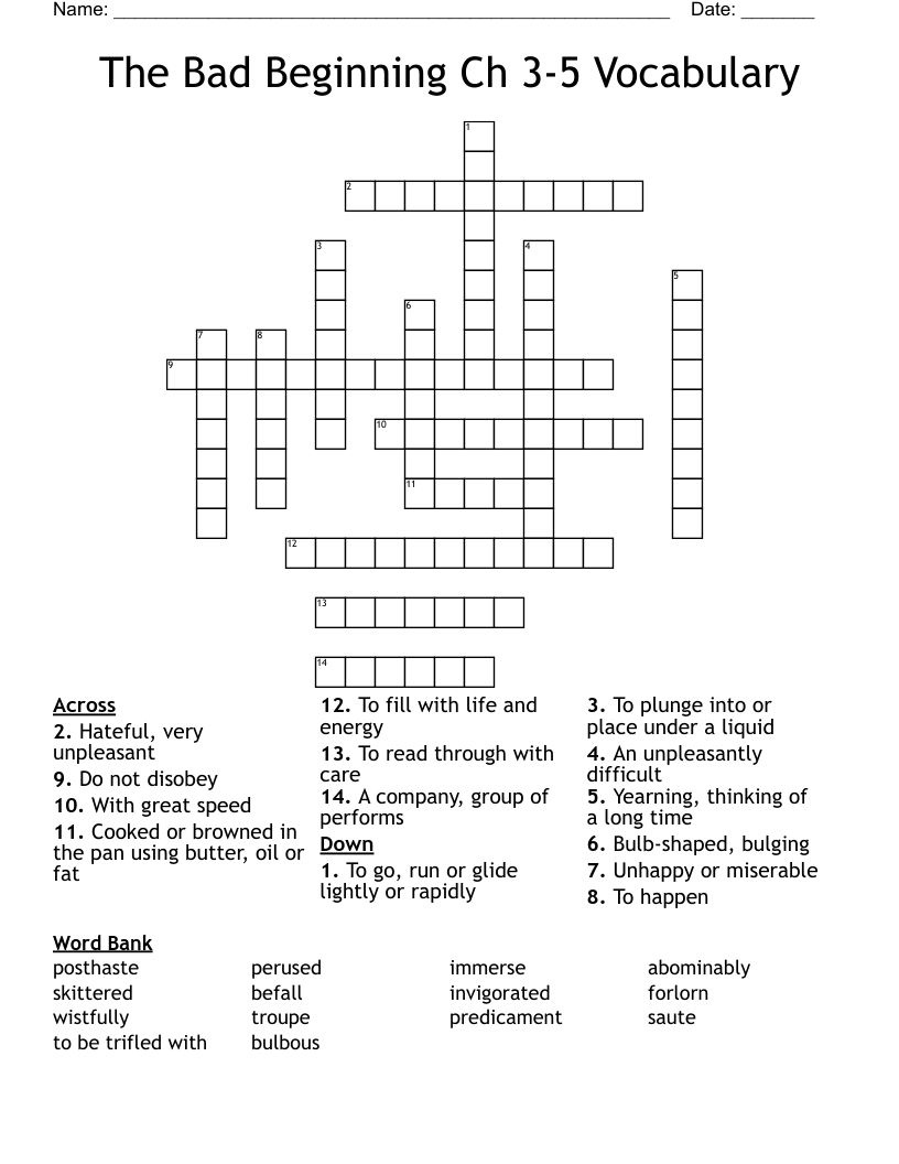 The Bad Beginning Ch 3-5 Vocabulary  Crossword