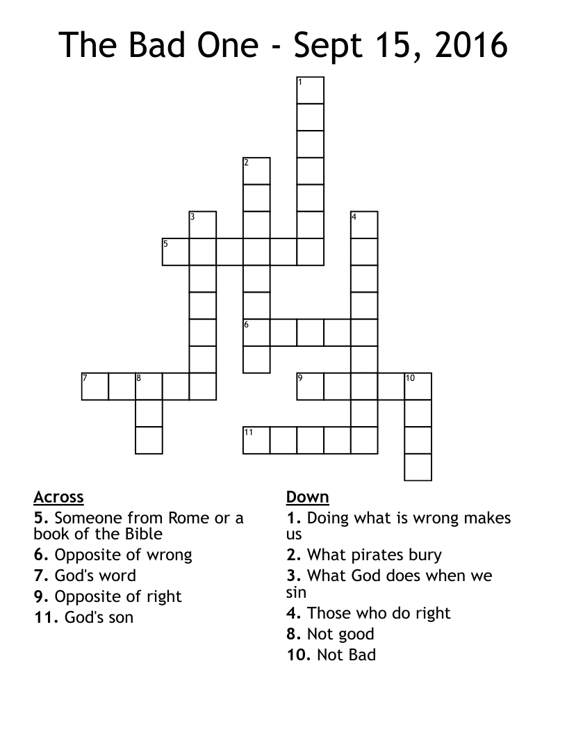 The Bad One - Sept 15, 2016 Crossword