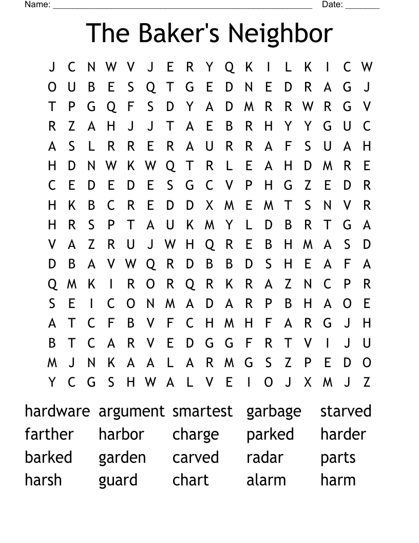 The Baker's Neighbor  Word Search