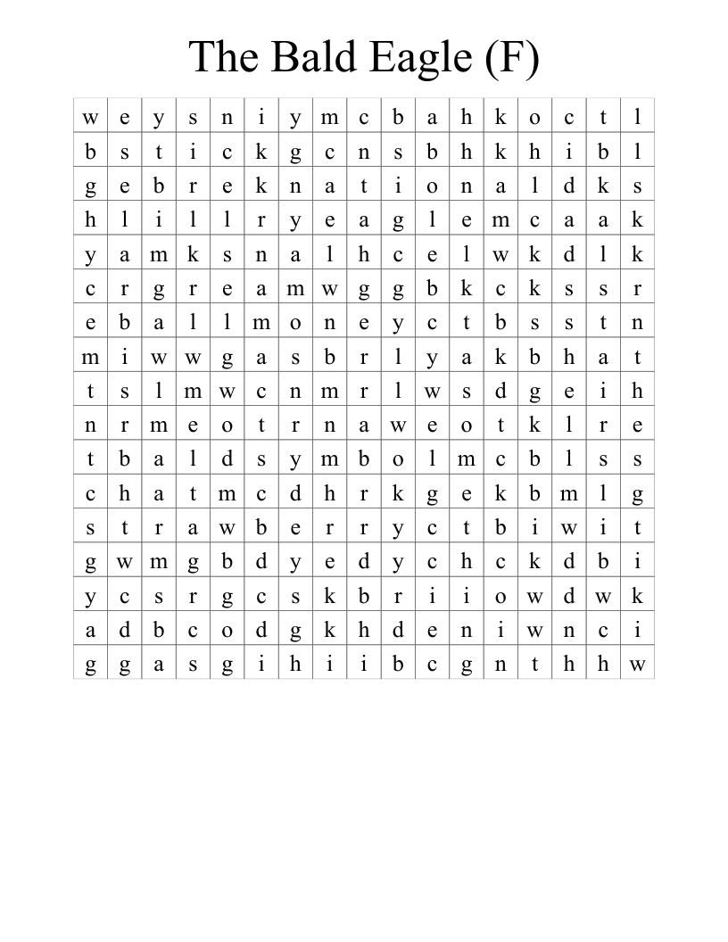 The Bald Eagle (F) Word Search