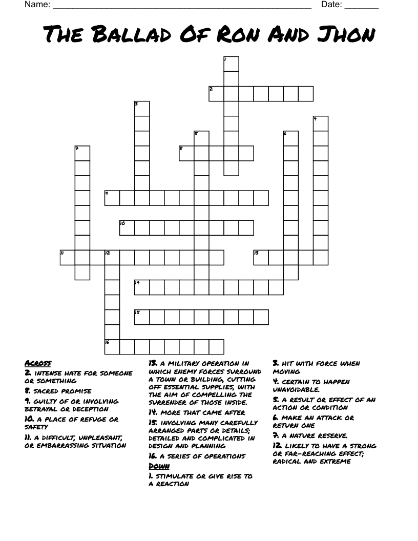 The Ballad Of Ron And Jhon Crossword