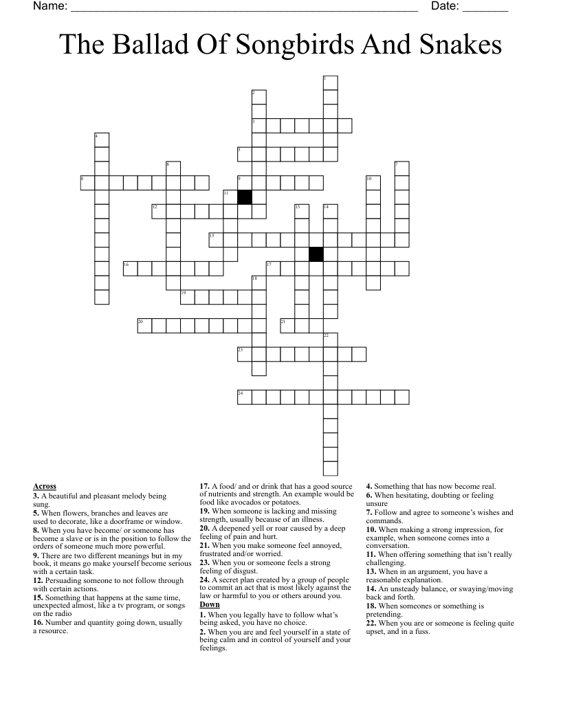 The Ballad Of Songbirds And Snakes Crossword