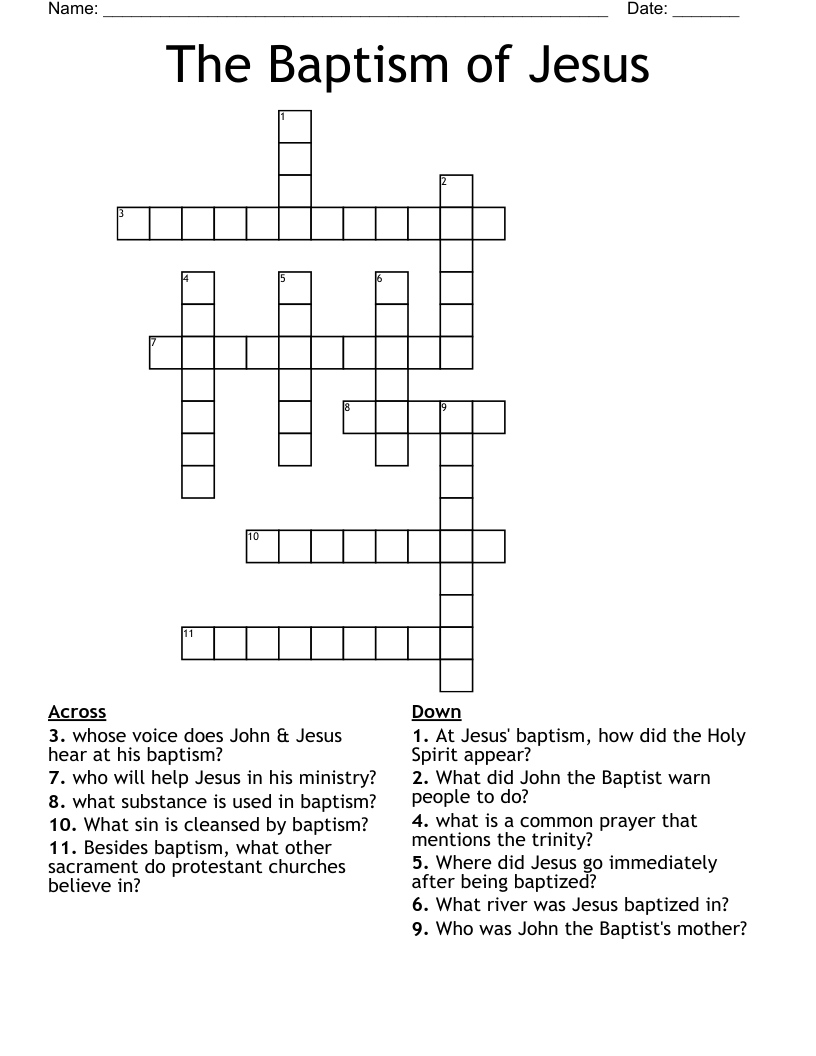 The Baptism of Jesus Crossword